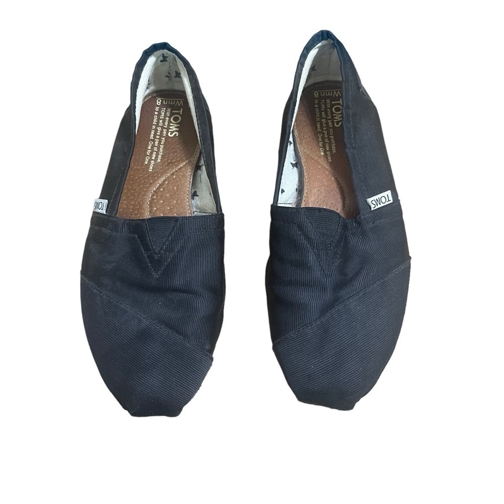 Toms GrosGrain Black Slip Ons With Comfy Square Toes Size 8